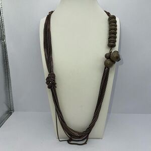 Talbots Necklace Multi Strand Green Acrylic Beads Station Long Gold Tone Classic